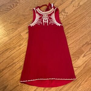 Alta dress, crochet around neck area in front and at bottom of dress, burgundy